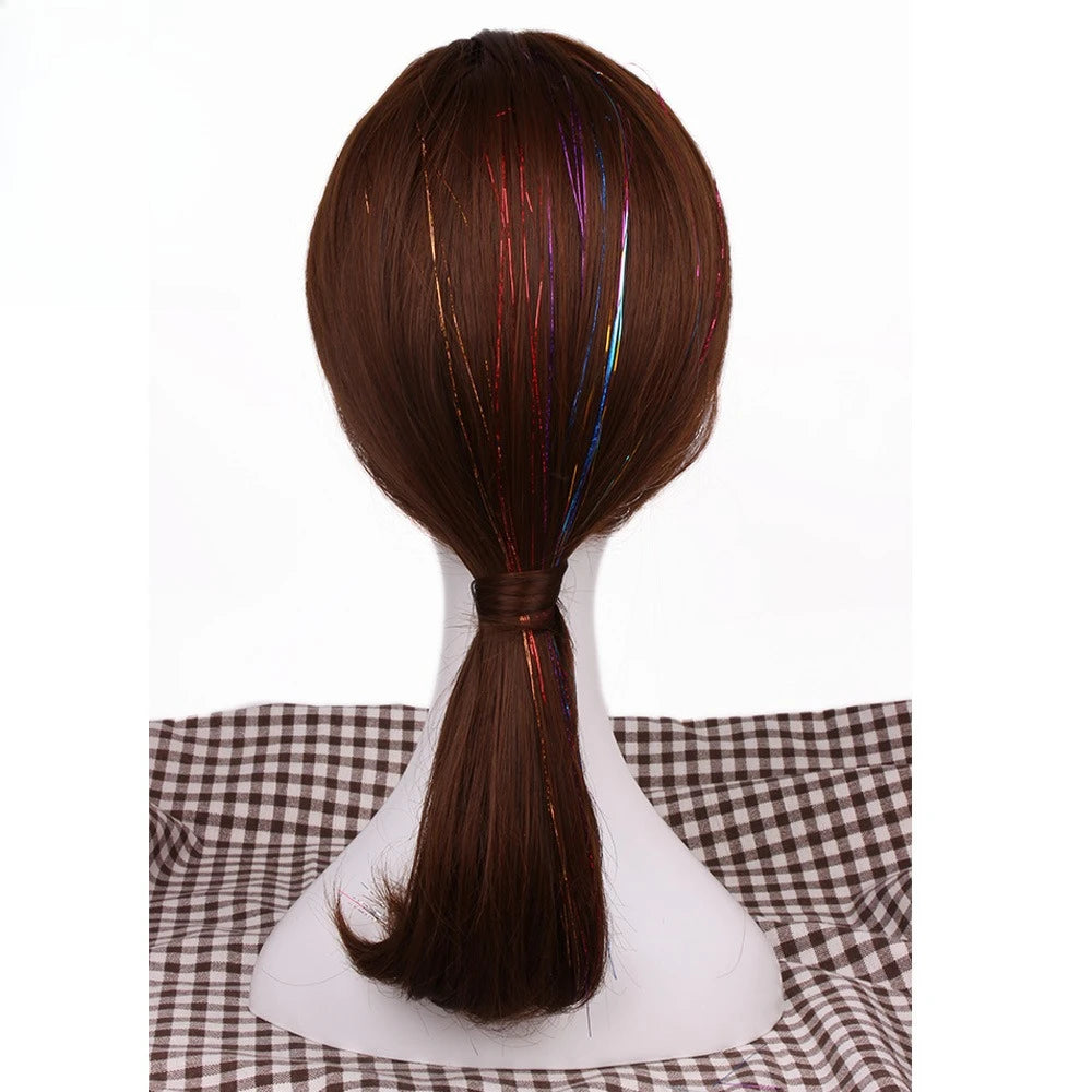 Fairy Hair Tinsel Strands Glitter Sparkle Hair Streaks Shiny Synthetic Hair Extensions For Party Cosplay Daily Hair Decor Qme
