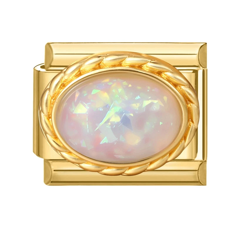 Gold Color Premium Colorful Oval Gems Italian Charm Link Fit 9mm Stainless Steel Bracelet Women Men DIY Making Gifts Wholesale Qme Style 6
