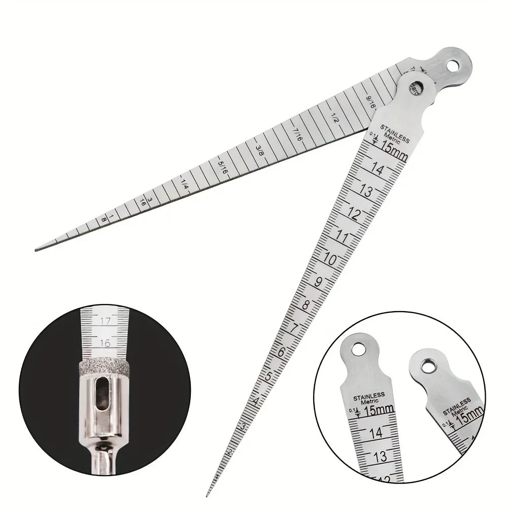 1pc Stainless Steel Wedge Plug Gauge with Double Scale Metric and Imperial Aperture Gauge and Taper Gauge 1-15mm Qme