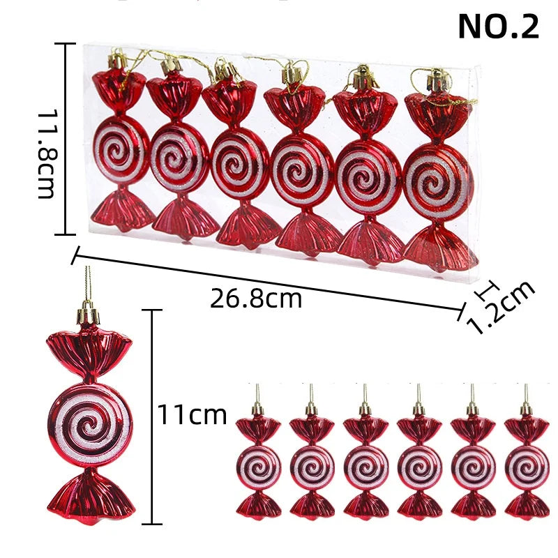 6PCS Christmas Tree Decorations Lollipops Pine Cones Candy Canes Christmas Decoration Pendants Christmas Decorations for Home Qme Set 2