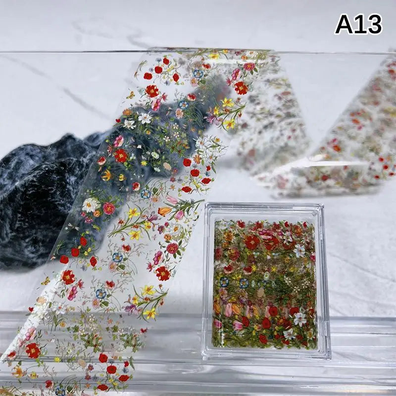 Flower Nail Transfer Foil Rose Floral Art Sticker Paper DIY Manicure Qme A13