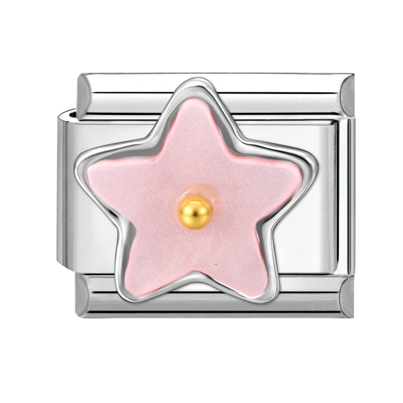 Bright Zircon Multielement Stars Shell ButterflyItalian Charm Links Fit 9mm Stainless Steel Bracelet Women Jewelry DIY Making Qme Style 24