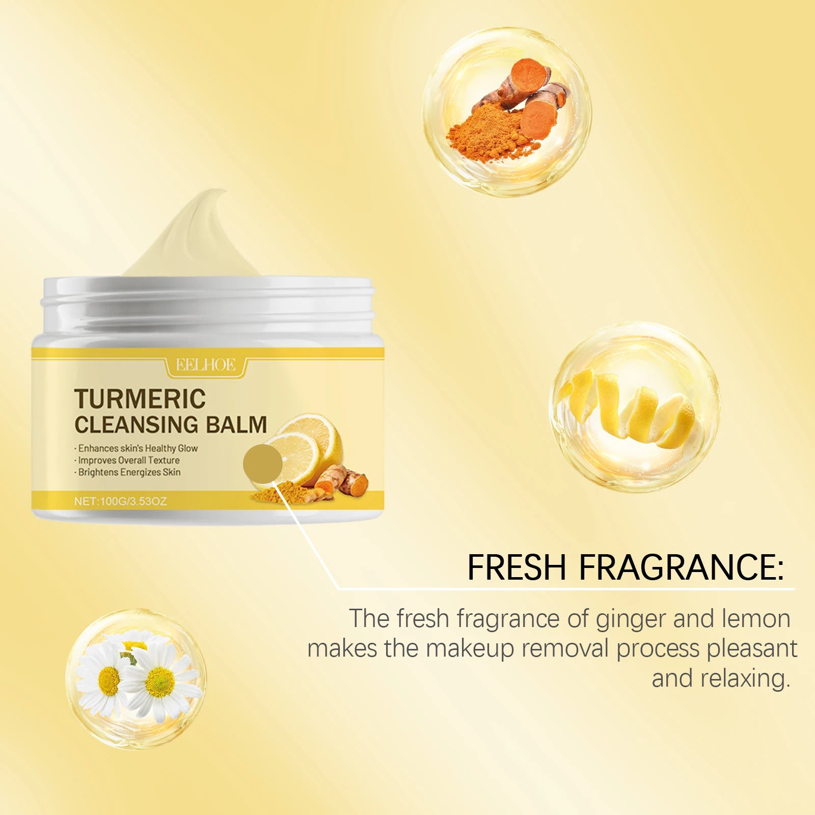 Ginger Lemon Makeup Remover Cleansing Facial Non-Tightening Gentle Makeup Face Eye Lip Makeup Remover Turmeric Cleansing Balm Qme