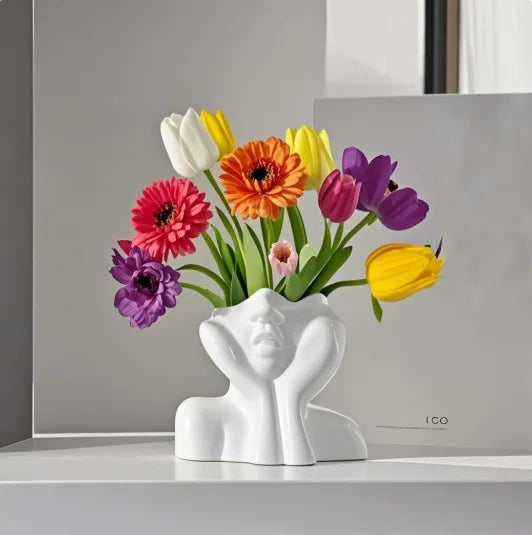 Handicrafts Ornament Ins Nordic Vinyl Vase Thinking Girl Shaping Art Qme