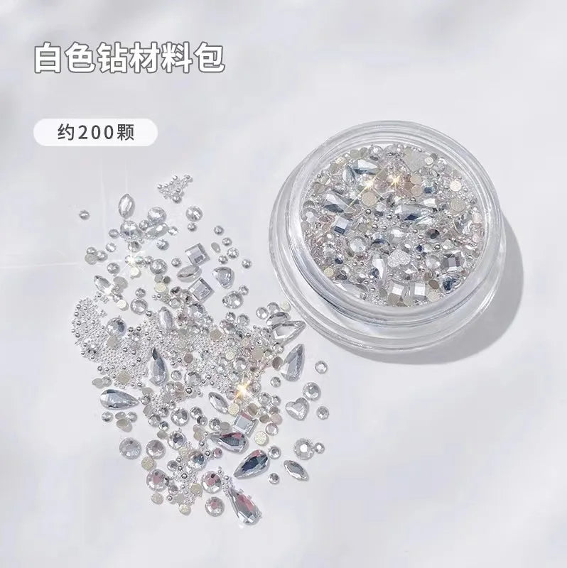 White Nail Art Rhinestone Multi Shape Crystal Flat Pink Round Bead Qme Lvory
