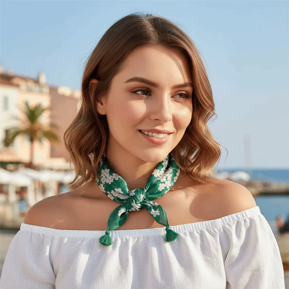 Neck Wrap Cotton-linen Square Scarf Fringed Breathable Hair Bandana Qme
