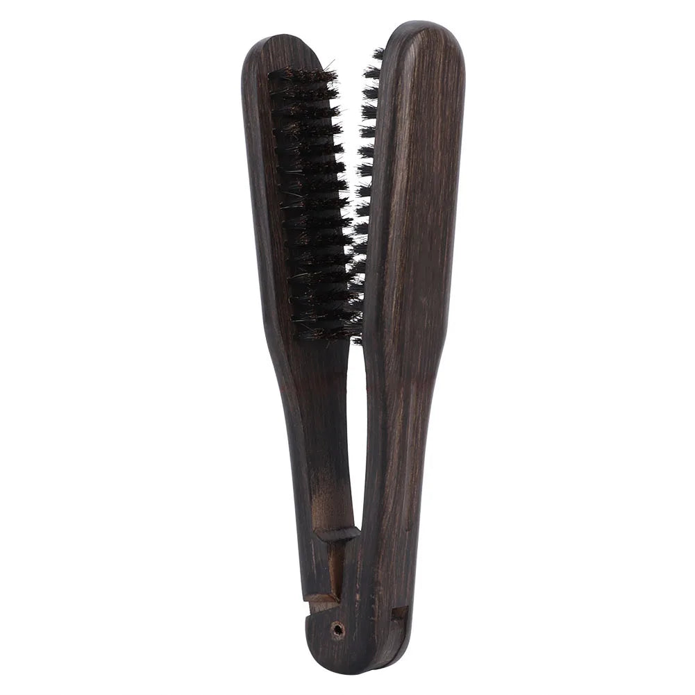 Double Brushes Comb Hairdressing Comb Professional Hairdressing Comb Double Brushes Wooden Anti static Hair Straightener Tool Qme black