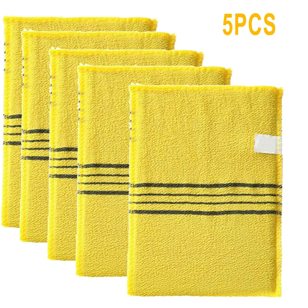 5Pcs Shower Bath Scrub Glove Korean Exfoliating Body Scrubs Shower Towels Wash Cloth Portable For Adults Coarse Grain Brush Qme Yellow