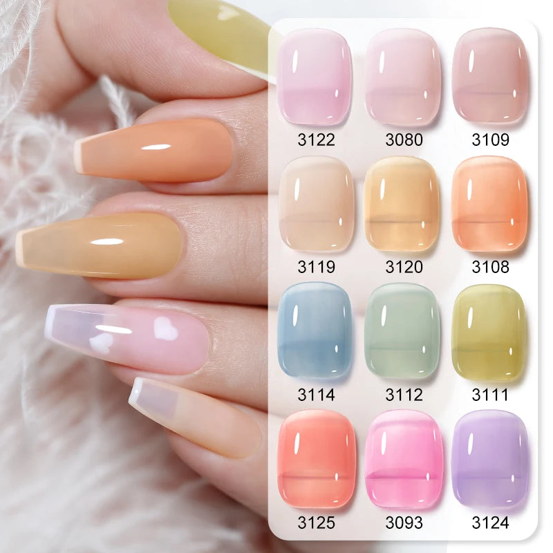Nailco Jelly Gel Nail Polish Transparent Varnishes 44 Colors Red Pink Qme