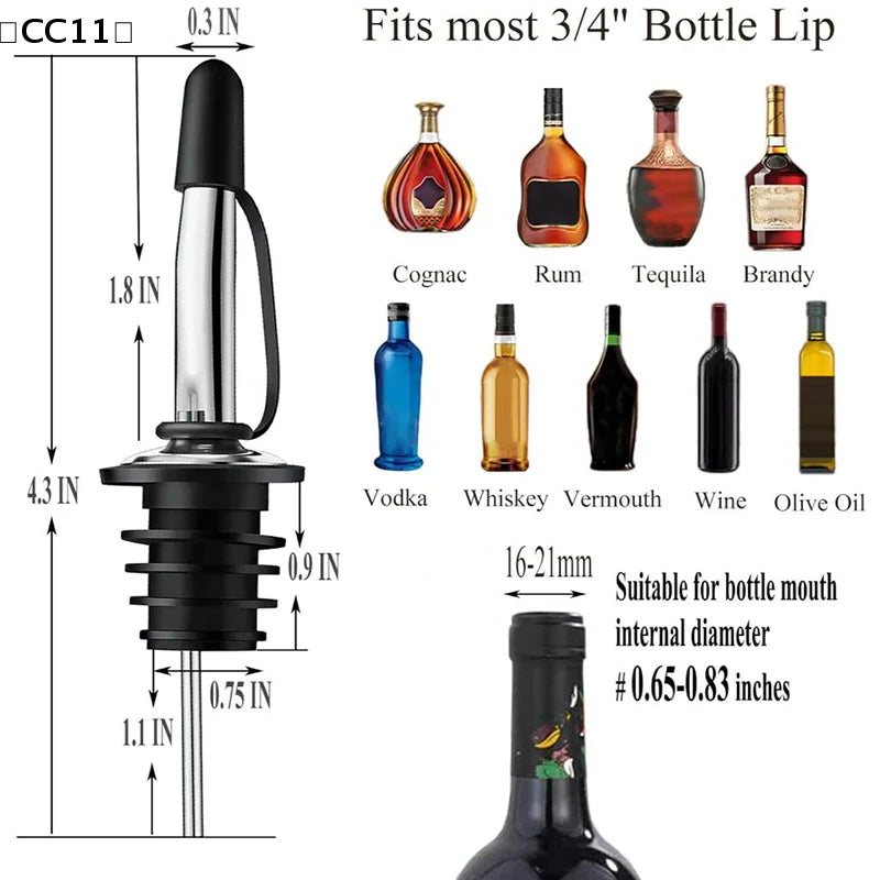 3 6 Stainless Steel Liquor Oil Wine Bottle Pourer Leak-proof Sealed Qme
