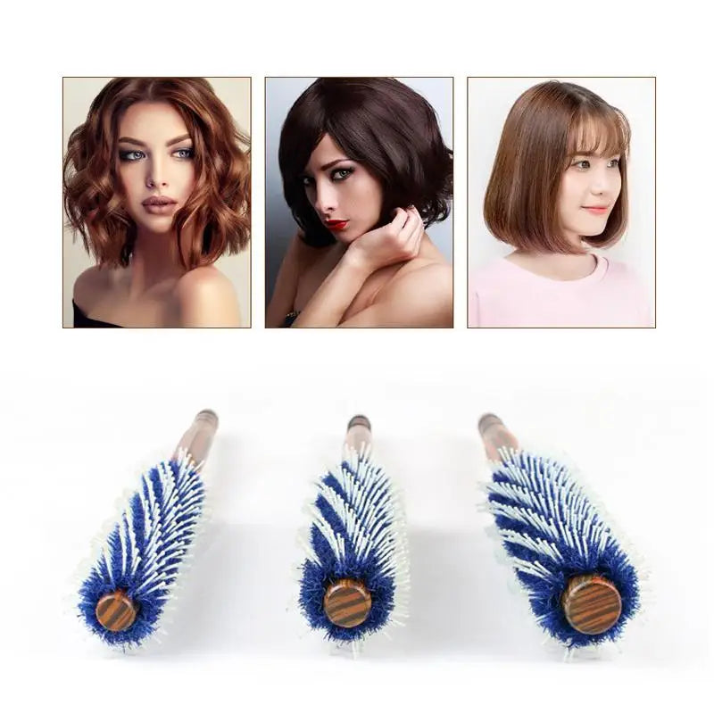 Anti Static Wood Natural Boar Bristle Hair Round Brush Barber Salon Qme