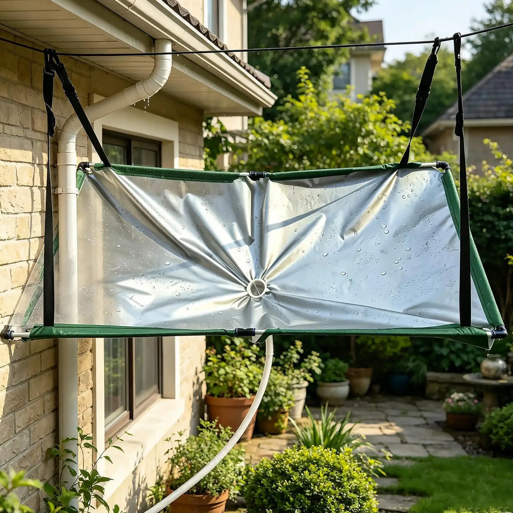 Outdoor rainwater harvester, water guide, rainwater collection device, hanging rainwater collection cover with 1m water hose Qme