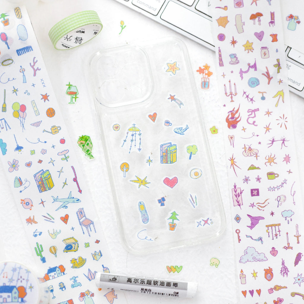 200cm/Roll INS Cartoon Masking Tapes Daily Life Decorative Label Stickers for Journal Scrapbooking Diary Album Stationery Tape Qme