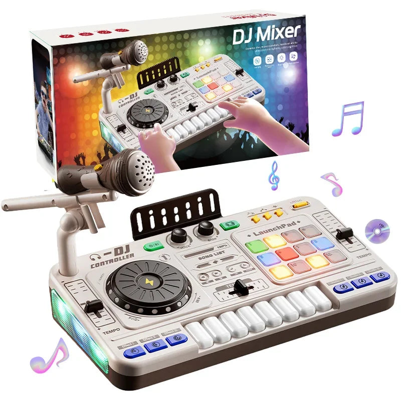 Kids Simulation DJ Mixer Controller Toys Multifunctional Music Effects Electronic Piano Keyboard Learning Birthday Gift Boy Girl Qme