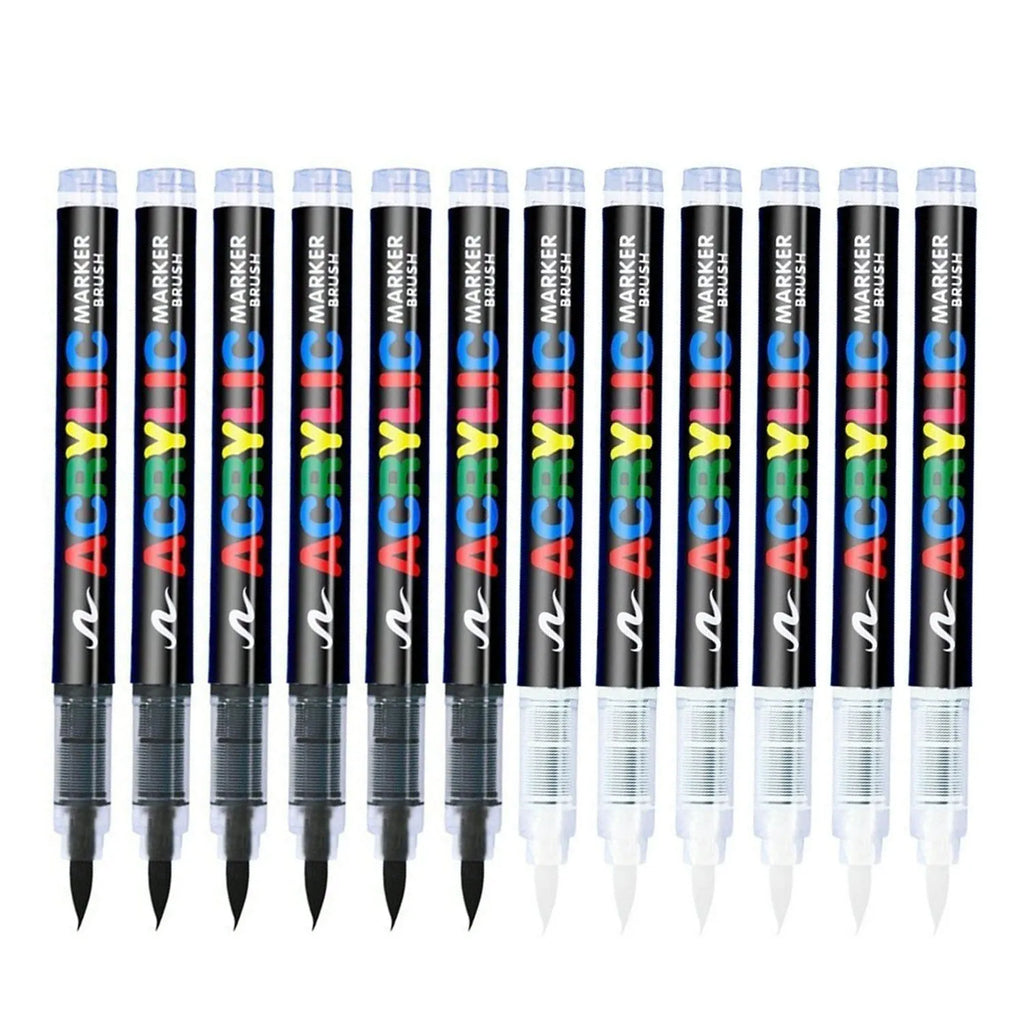 12 Pcs Black/White Premium Soft Tip Acrylic Marker Set Black White Acrylic Markers for Wood Ceramic Festival Craft Making Qme 6 black 6 white