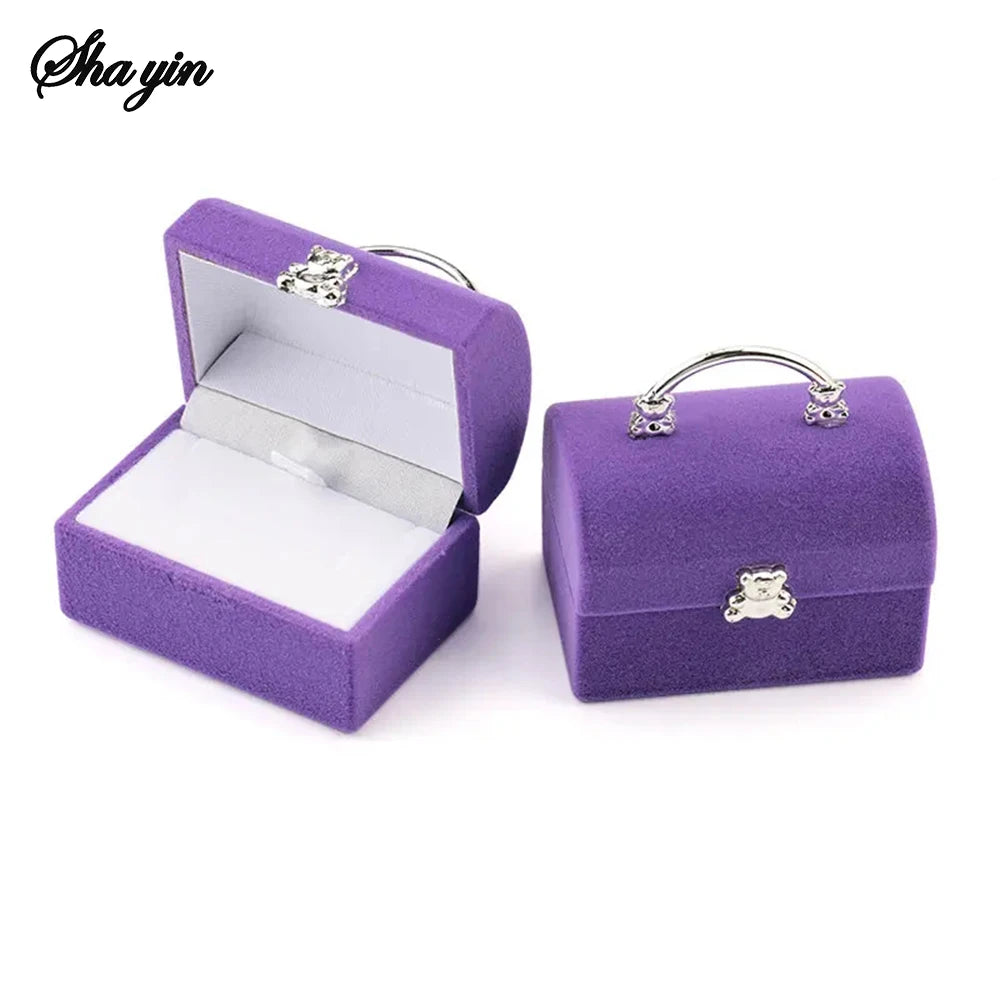 1 Piece Small Jewelry Box Velvet wedding Ring box Necklace Display Box Cute Bear Gift box Container Case for Jewelry Packaging Qme Purple
