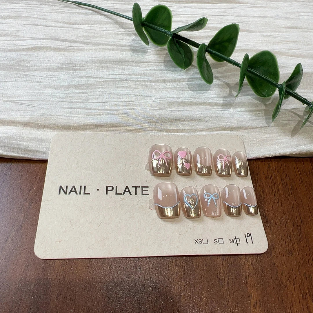 Cute Pearl French Handmade Press Nails Simple Flower Cat Eyes Nail Qme ZB05-M