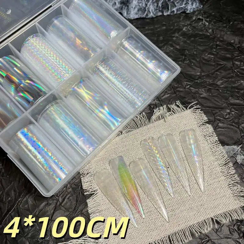 10 Patterns Metallic Nail Foil Transfer Paper Stickers DIY Manicure Qme A22