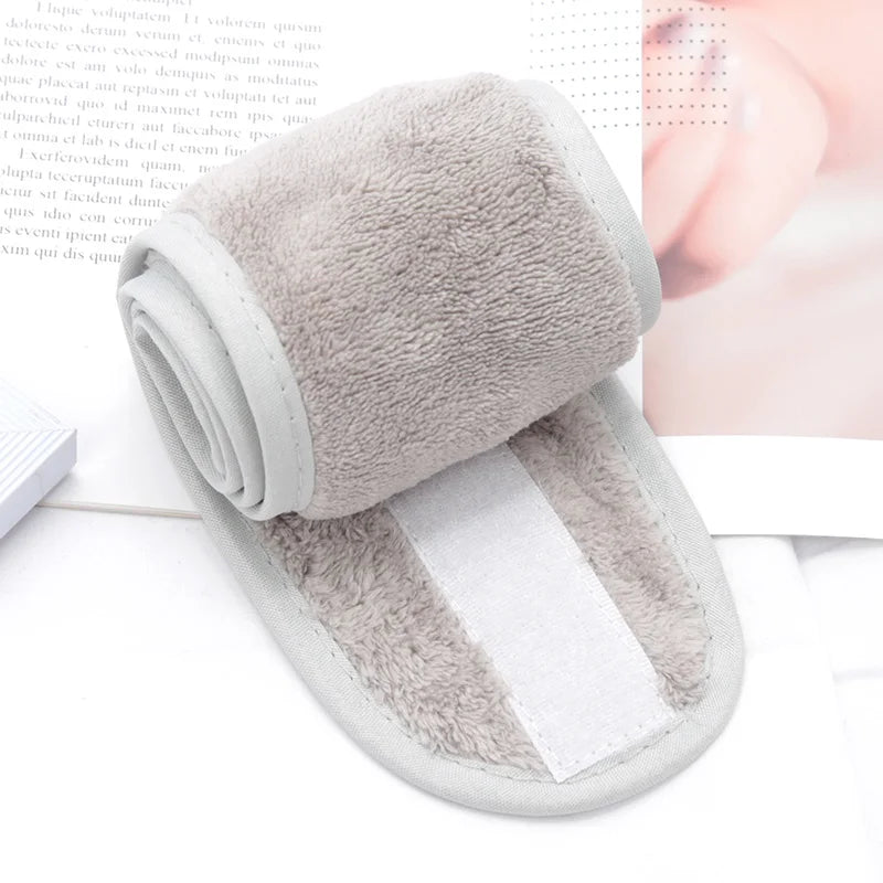 Women Adjustable SPA Facial Headband Soft Toweling Hair Accessories Qme Light Grey