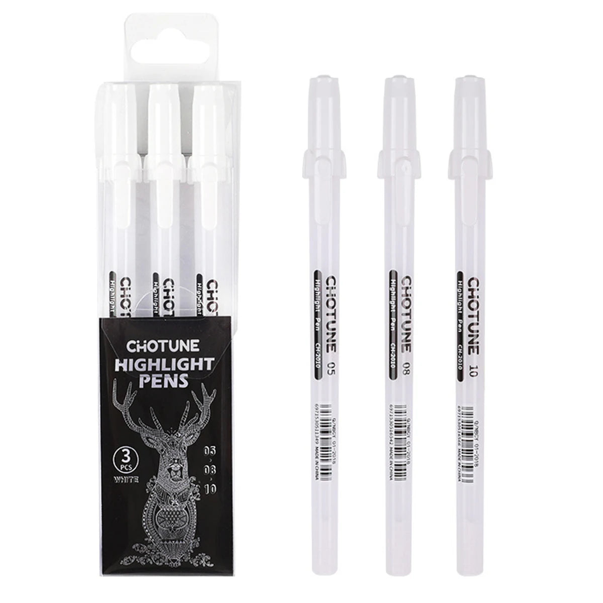 Gelly Roll Gel Pens for Journaling, Art, or Drawing - Classic White Ink - 05/08/10 Assorted Tip Sizes - 3 Pack Qme 3 pcs set