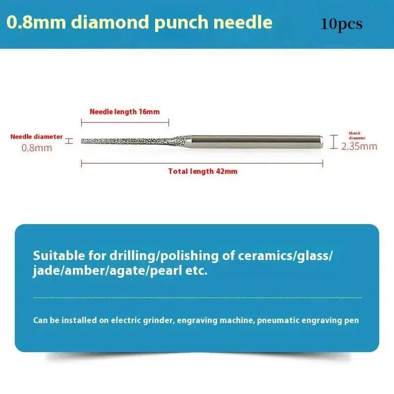 10Pcs 0.8/1/1.2/1.5/1.8/2/2.5MM Diamond Coated Drill Bits With 2.35MM Shank For Glass Jade Jewelry Grinding And Polishing Qme 0.8