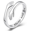 Lettering silver Color Warmly Embraced Love Hug Open Ring For Women Cute Creative Hands Embracing Adjustable Rings Jewelry Qme Always with you resizable