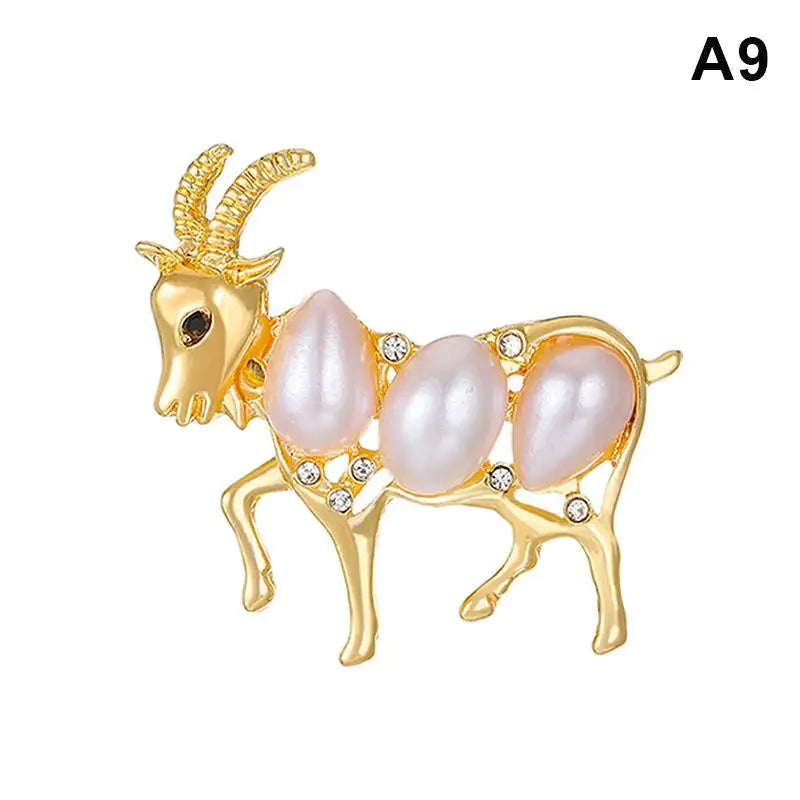 Elegant Sheep Goat Shaped Brooch Rhinestone Pearls Lapel Pin Animal Brooch Perfect For Daily Wear Party Dresses Qme A9