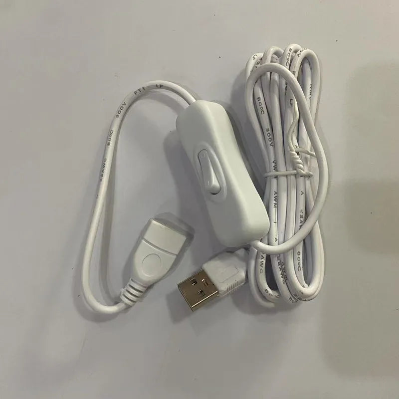 3pcs USB Cable With Switch ON/OFF 2Meters Length USB Extension Cable Toggle for USB Lamp Fan Power Supply Qme White 3 Pieces