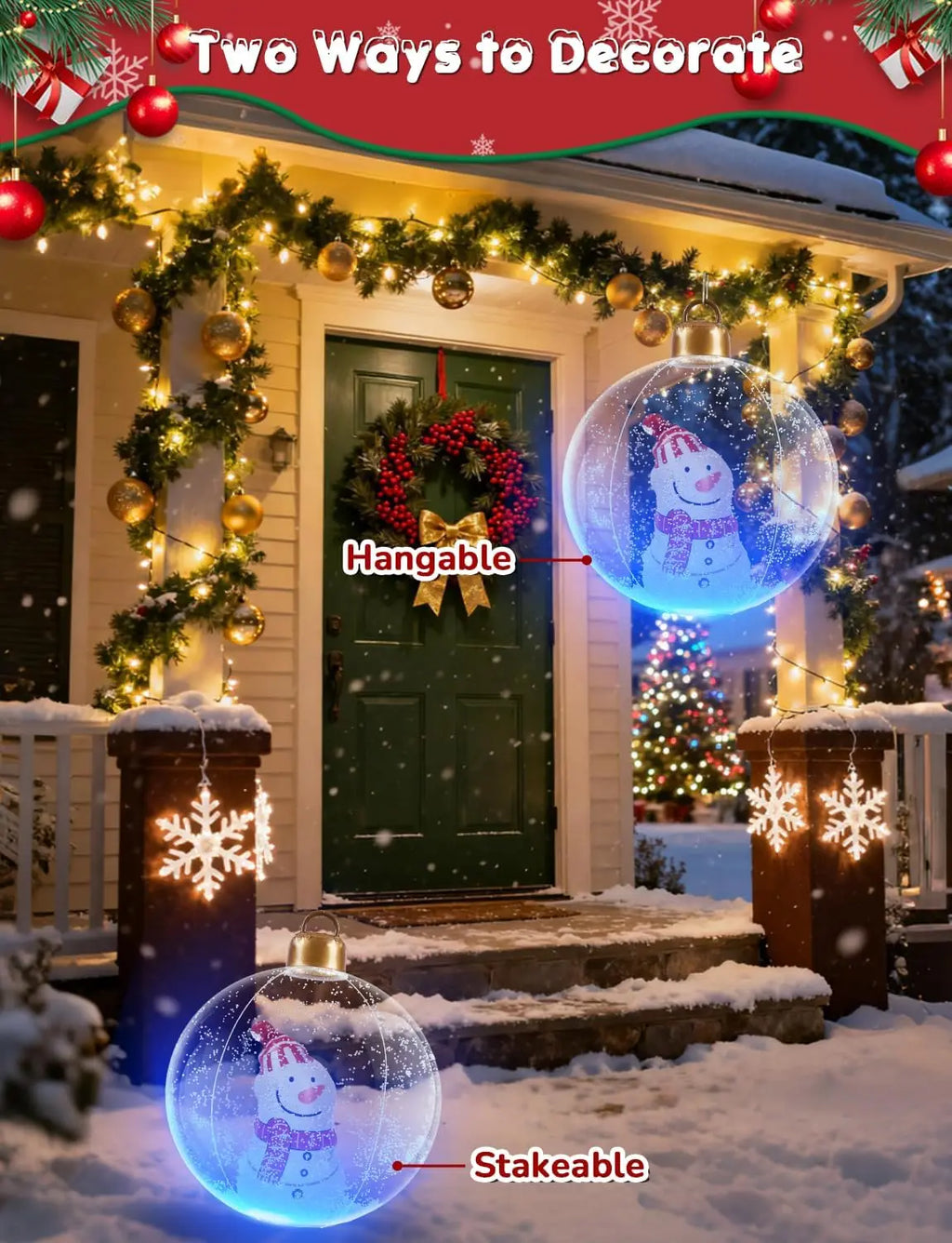 Inflatable Christmas Ball with Lights for Outdoor Courtyard Decoration PVC Transparent Snowman Christmas Decor Ball New Model Qme