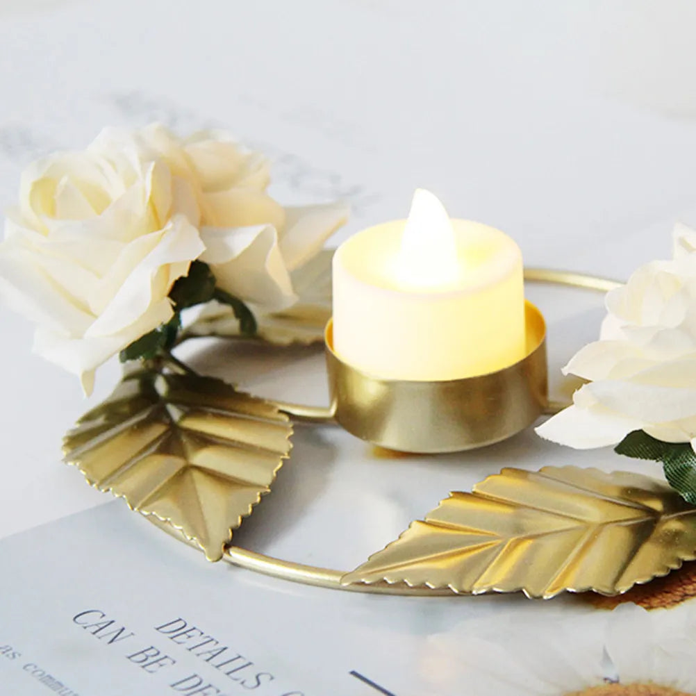 Wreath Holder Realistic Rose Design Metal Golden Holder for Table Centerpiece Wedding Party Banquet Festival Qme