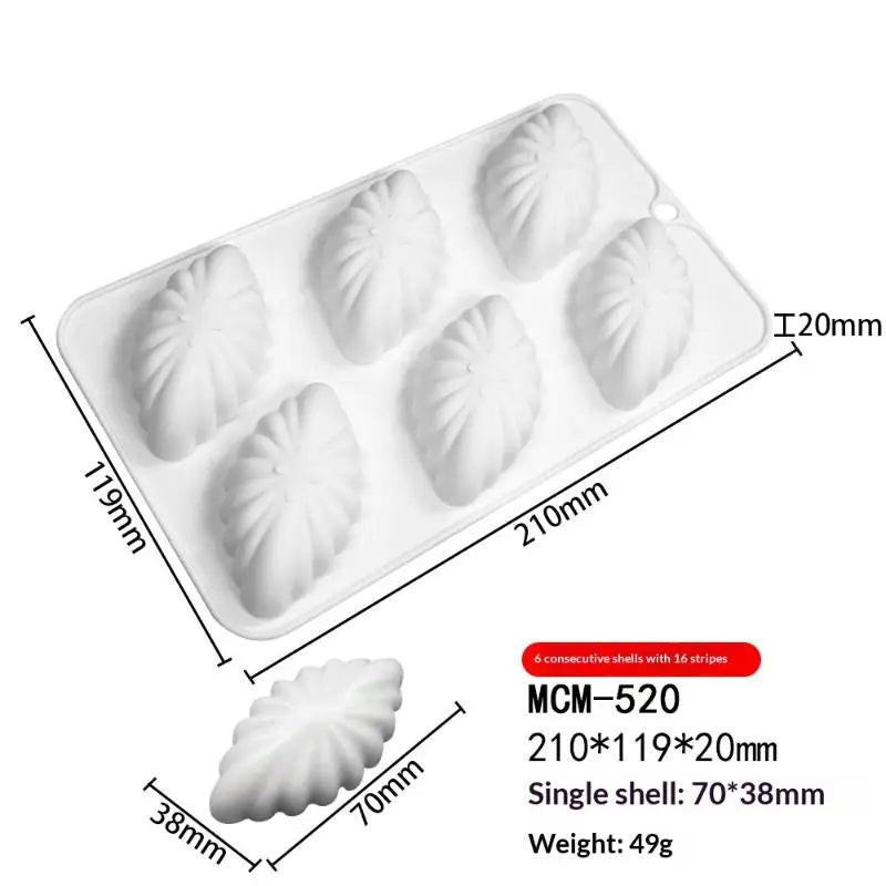 6 Cavity Shell Design Pudding Silicone Mousse Mould 3D Candy Qme A3