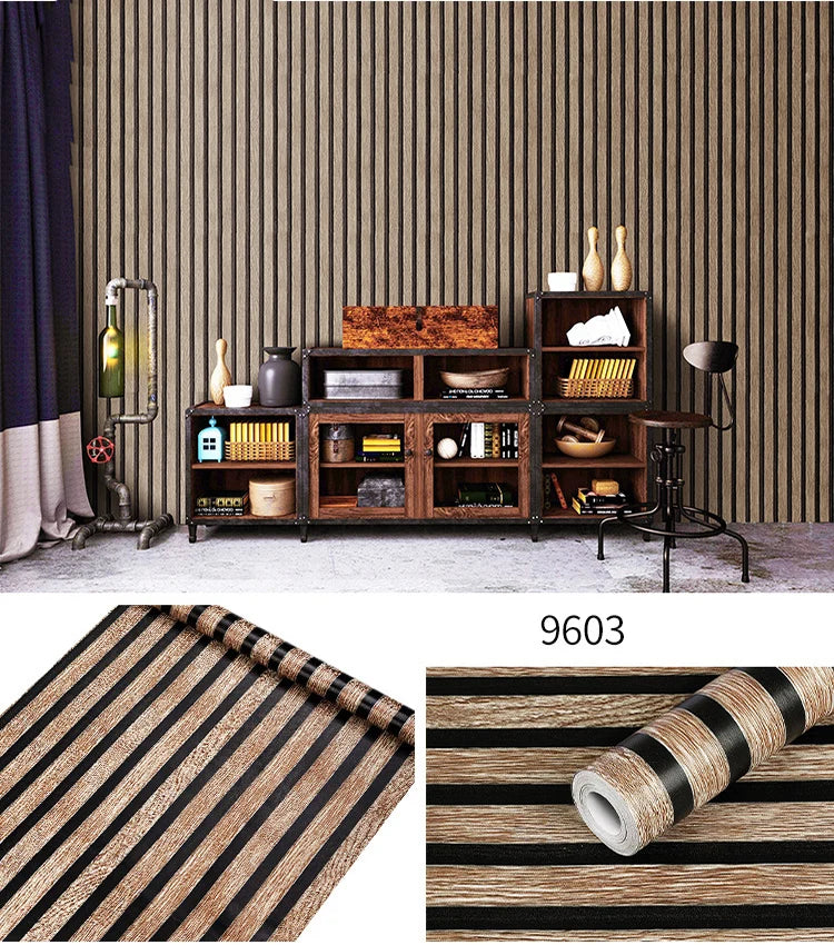 45CM PVC Wood Striped Self-Adhesive Wallpaper Background Wall Desk Cabinet Furniture Renovation Waterproof Sticker Qme 9603 45cmX1m