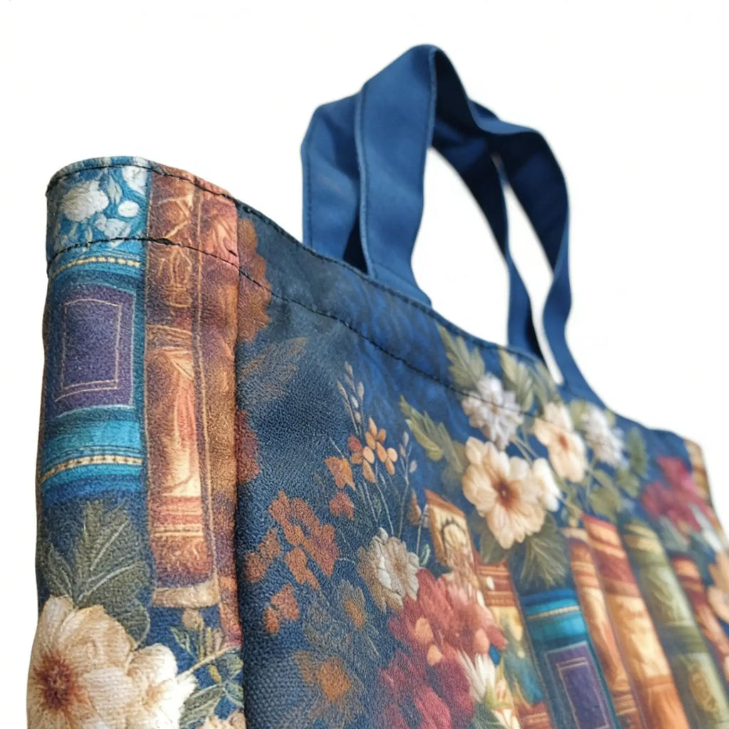Quilted Tote Bag for Women Book Floral Design Purse Vintage Shoulder Bag for Women for Teacher Students School College Work Qme