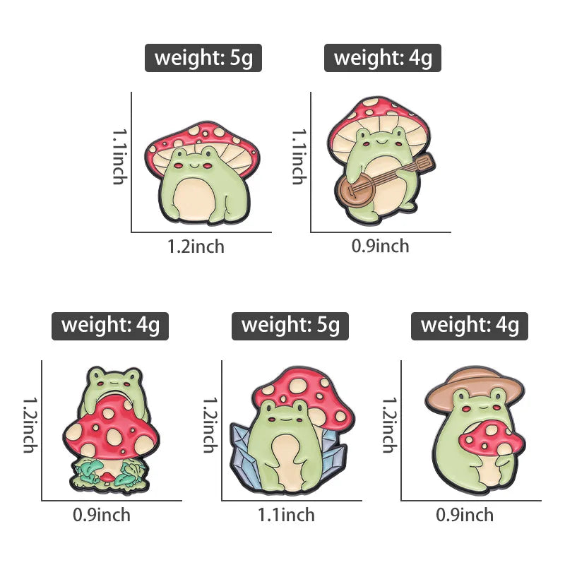 Cartoon Cute Frog Mushroom Series Brooch Enamel Pin Animal Plant Metal Badge Backpack Lapel Fashion Jewelry Gift Friend Kid Qme