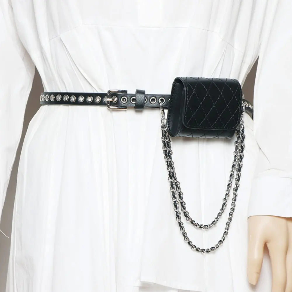 Portable Korean Style Women Waist Bag PU Chain Decorative Belt Waist Bag Purse Retro Women Belt Bag Women Qme