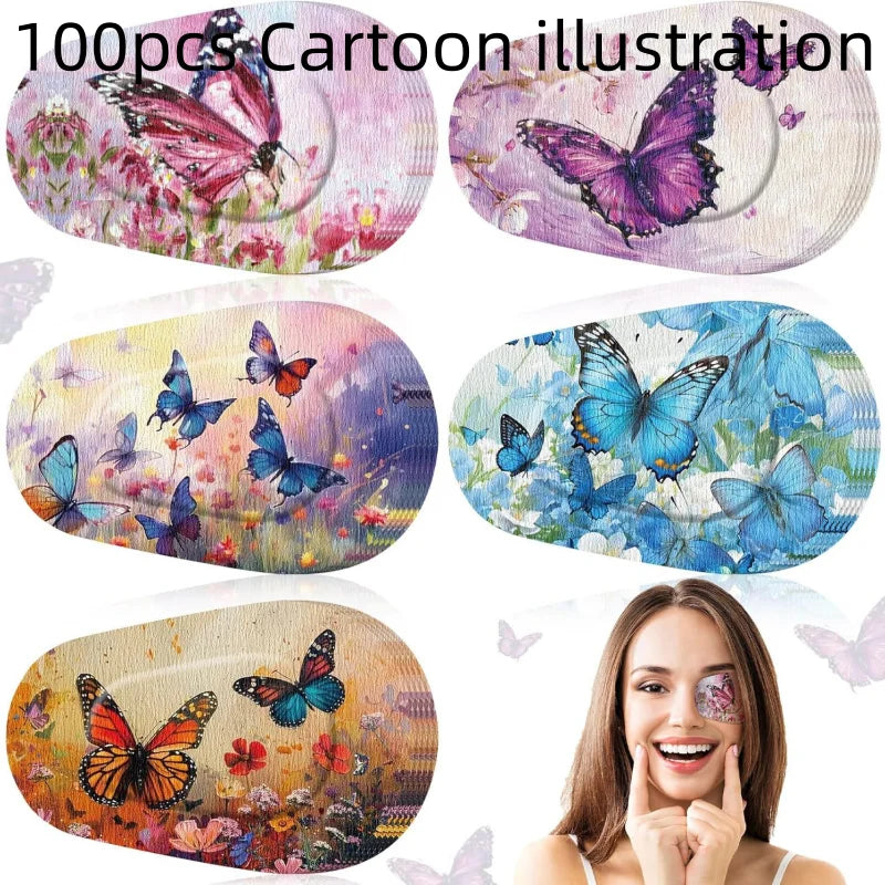 10/30/50/100pcs Cute Adhesive Eye Patches Shading Strabismus Children Correction Protect Eyesight Sterile Eye Pad Qme 100pcs cartoon