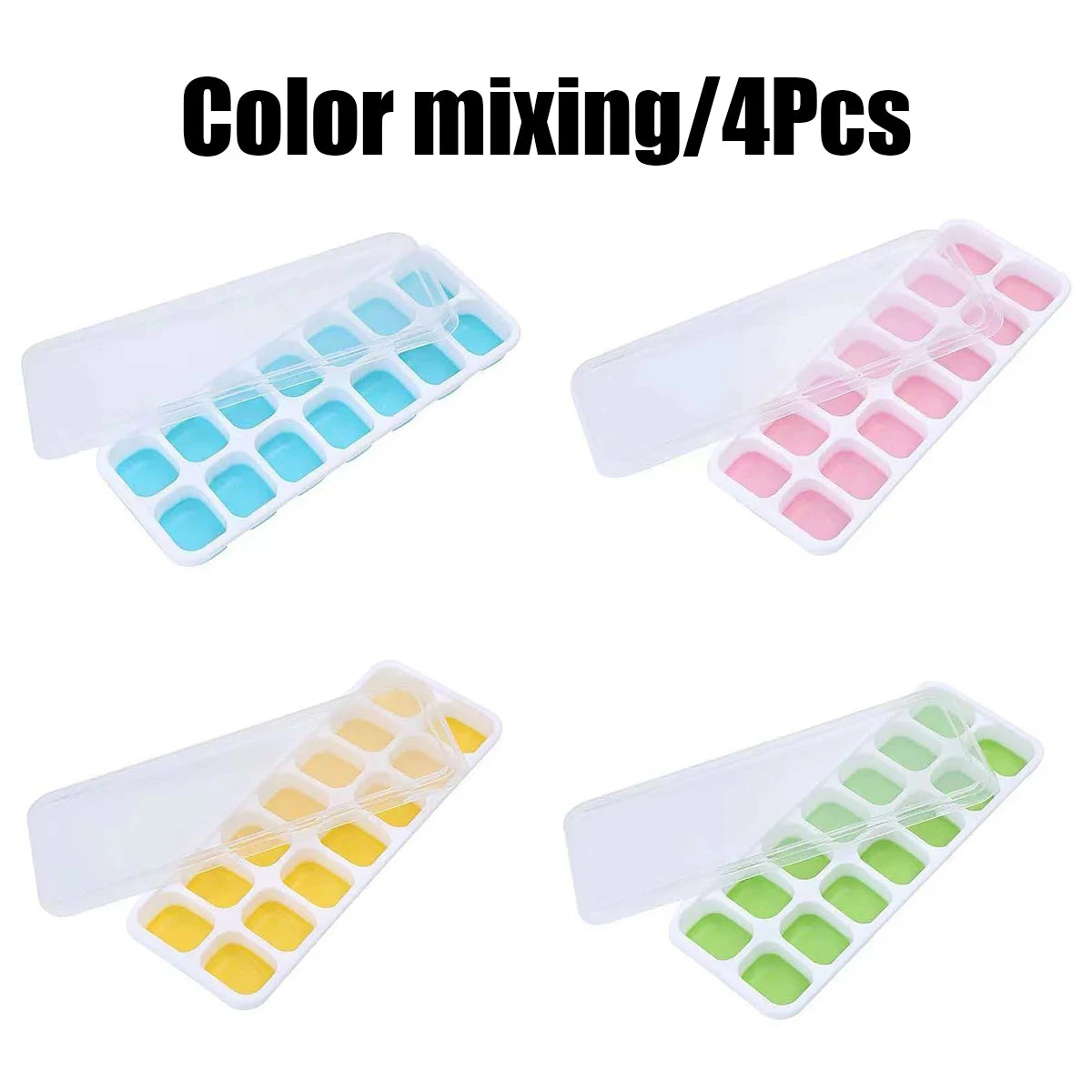 14 Grid Square Silicone Ice Cube Mold with Lid Household Homemade Frozen Ice Tool Cocktail Frozen Ice Mold Qme 4Pcs