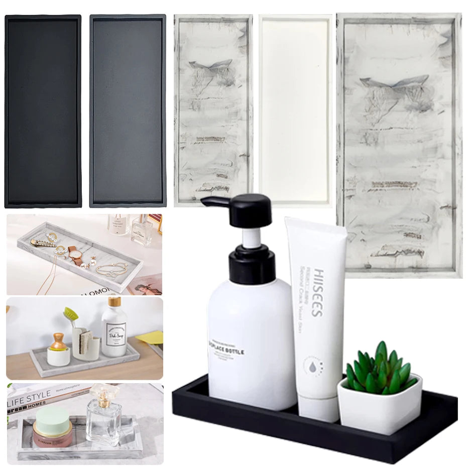 Silicone Soap Dispenser Tray Bathroom Vanity Storage Tray for Dish Soap Sponge Perfume Candle Countertop Storage Tray 2 Sizes Qme