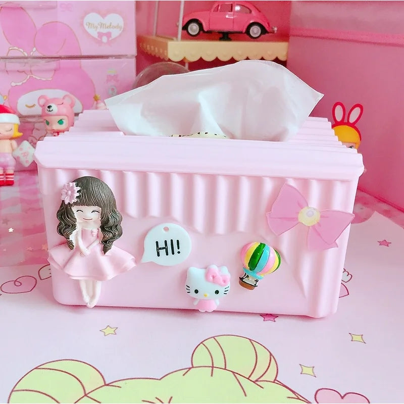 Hello Kitty Pink Creative and Cute Tissue Box Bathroom and Household Tissue Holder, Living Room Plastic Napkin Holder Qme