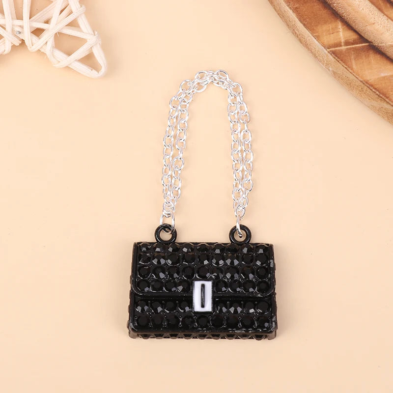 Fashion Creative Doll House Mini Metal Chain Bag Pendulum Doll Bag Miniature Shopping Handbag Clothing Accessories Qme Black