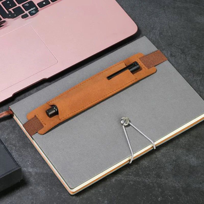 Adjustable Elastic Band Pen Holder PU Leather Sleeve Pouch Notebook Qme