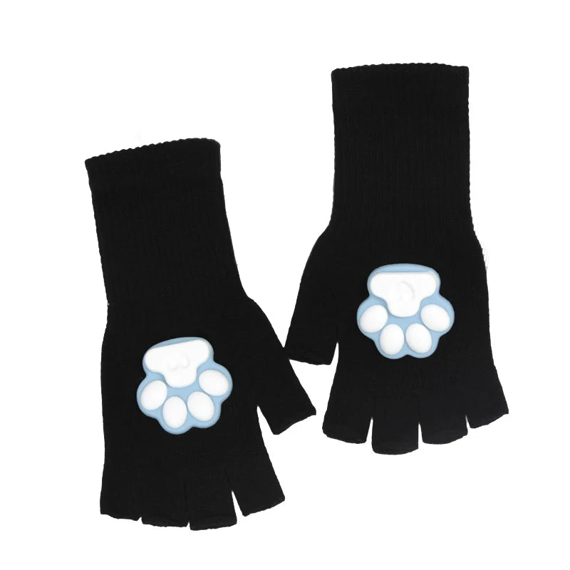 Harajuku Y2k Women Girls 3D Cat Pad Paw Gloves Black Punk Streetwear Qme A4