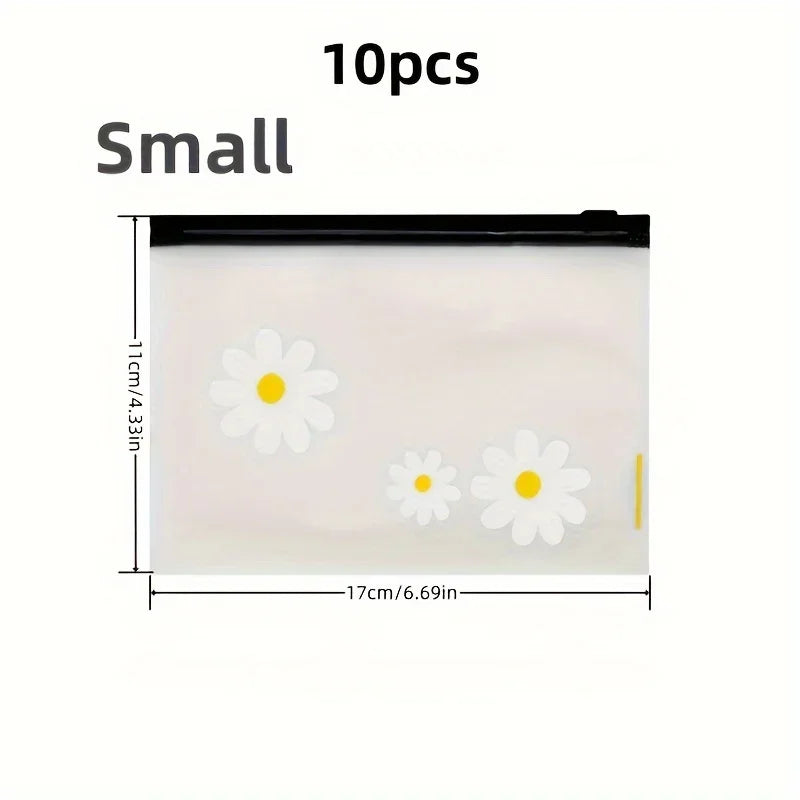 10pcs,Zipper Bag Small Daisy Bag Packaging Translucent Frosted Pull Edge Storage Bag Hair Ring Pencil Bag Qme