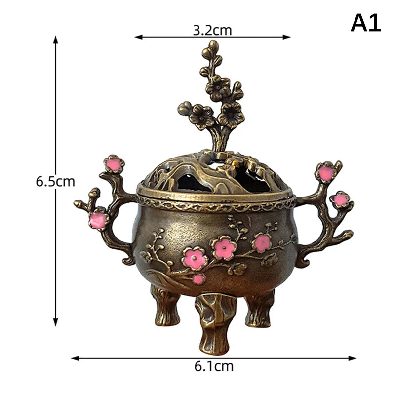 Mini Plum Blossom Lucky Incense Burner Metal Lotus Bowl Holder Handle Qme A1