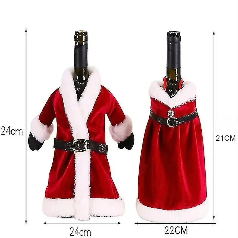 2PCS Christmas Wine Bottle Cover Velvet Dress Clothes Set Wine Bottle Ornaments Bag Xmas Party Dinner Table Decoration Gifts Qme