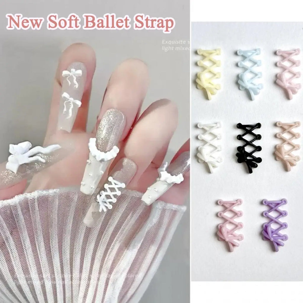 30PCS New Creative Shoelace Resin Nail Charms 3D Macaron Colored Bow Shoelace Nail Art Decorations for DIY French Nail Ornaments Qme