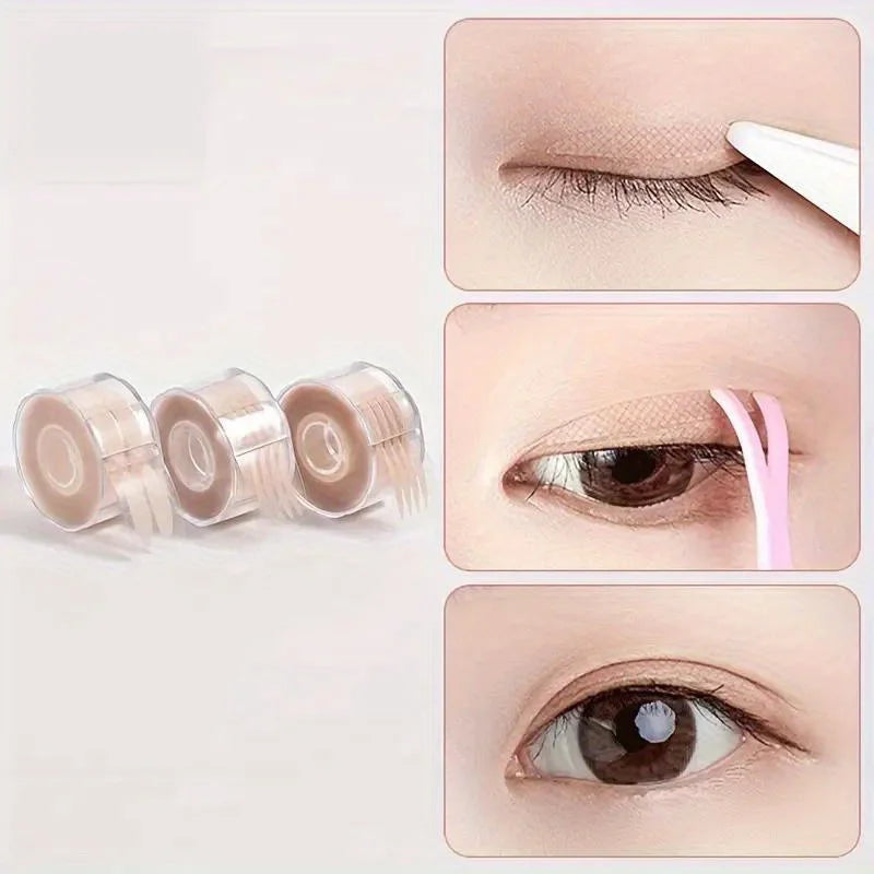 600pcs Ultra-Thin Clear Beige Eyelid Tape Stickers | Long-Lasting Lifter for Natural Big Eyes Look with Tweezers Qme