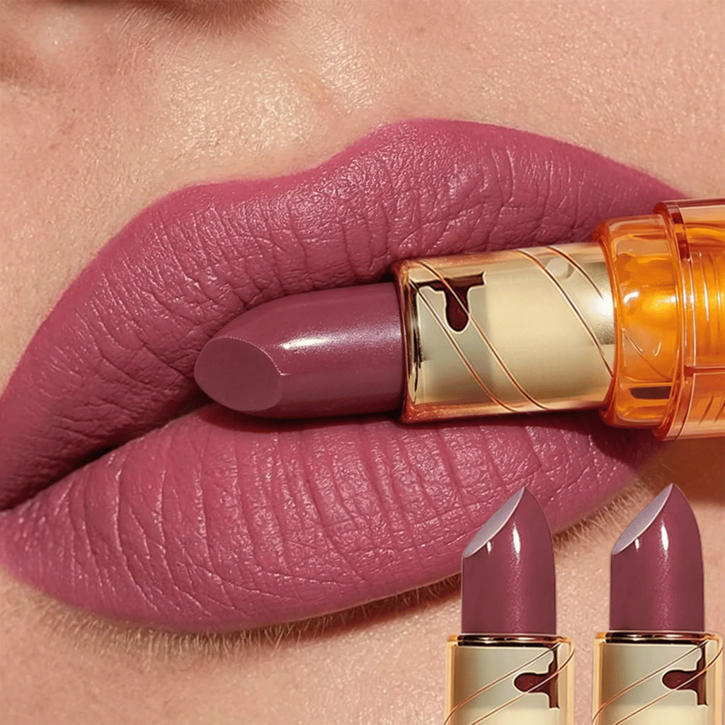 JUJU DREAM Amber Transparent Gold Matte Lipstick Velvet Dusty Mauve Qme