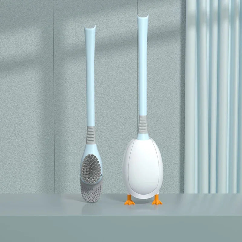 Cute Diving Duck Style Toilet Brush Wall-mounted Floor-Standing Silicone Toilet Brush with Base Bathroom Cleaning Brush Set Qme 04