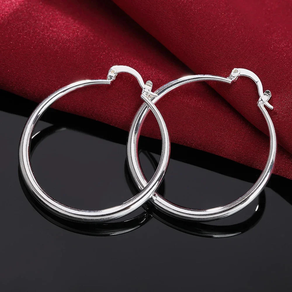 Hot New Fine 925 Sterling Silver 4cm Diameter Big Circle Hoop Earrings for Women Fashion Jewelry Christmas Gifts Wedding Party Qme